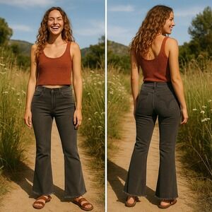 Hollister Womens Jeans black distressed Flare Frayed Hem Size 15R W32 L33 Boho